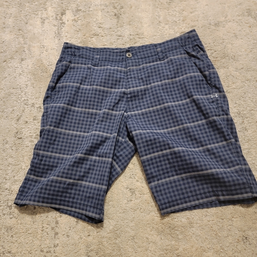 Under Armour Golf Shorts Men's Size 36 Blue Plaid Performance 11" Inseam